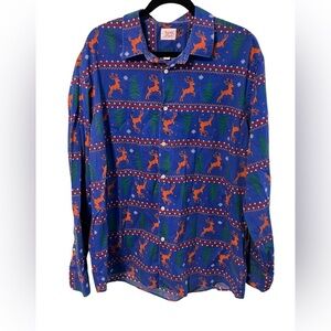 North Pole Long Sleeve Button Up Christmas Reindeer Shirt Size XXL